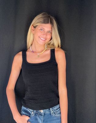 Textured Scoop Tank-Black