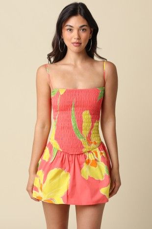Coral Floral Smocked Mini