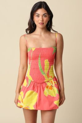 Coral Floral Smocked Mini
