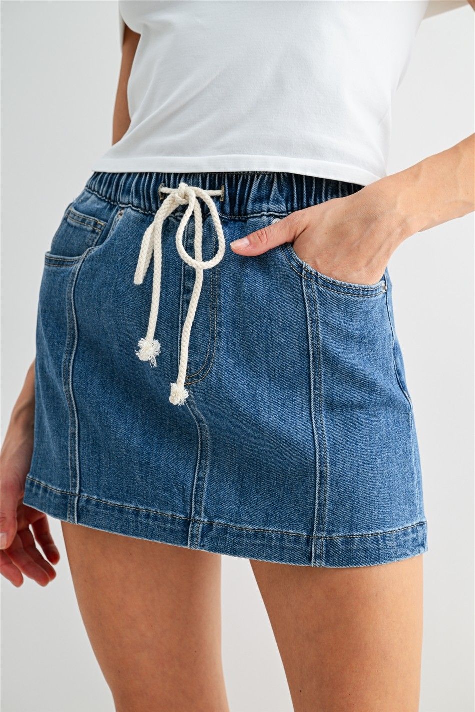 Drawstring Denim Mini