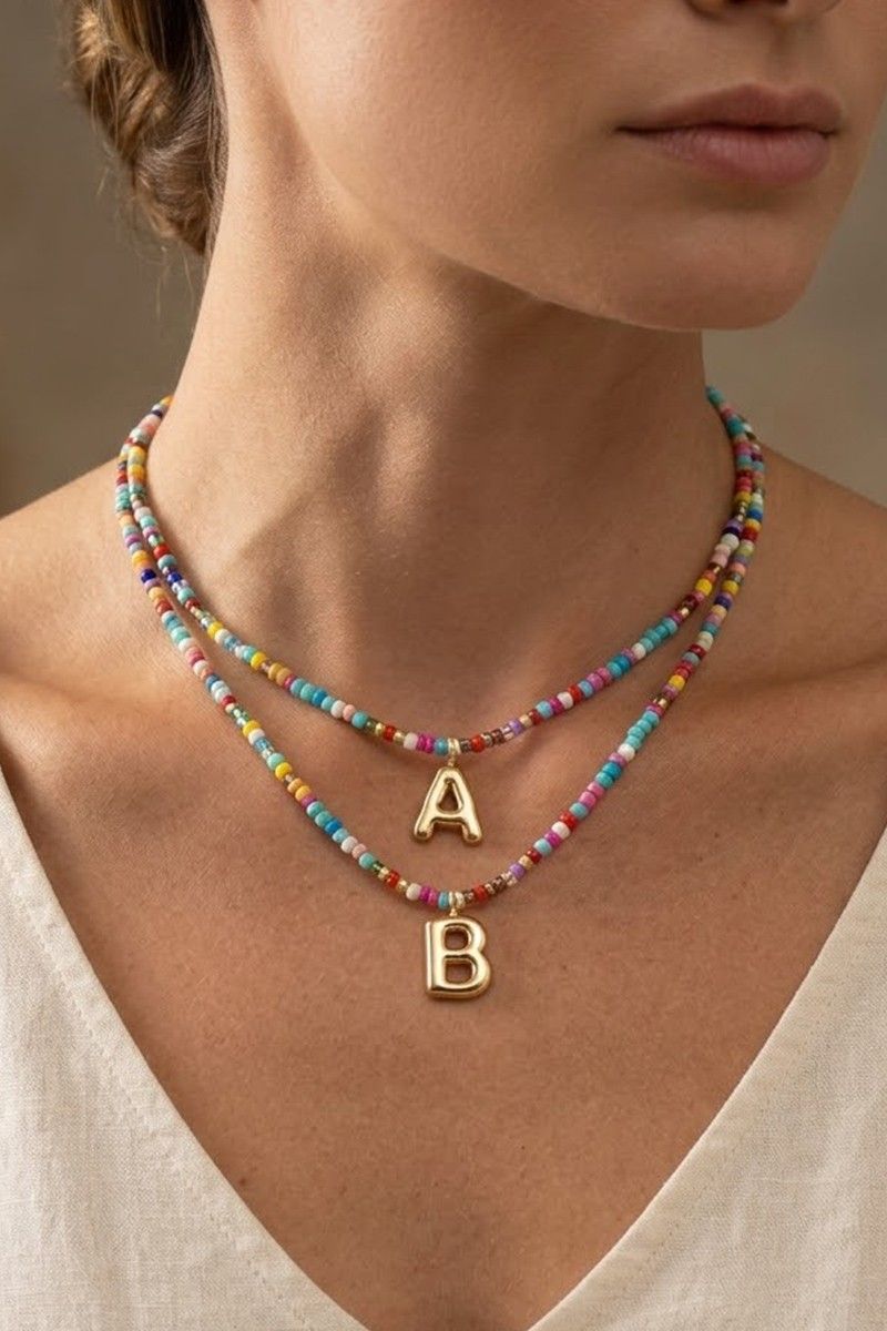 Bubble Letter Beaded Necklace