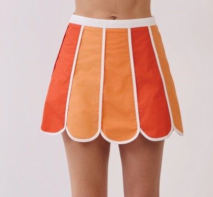 Colorblock Scallop Skirt-Orange