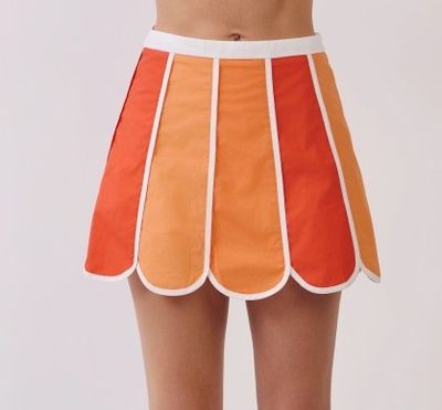 Colorblock Scallop Skirt-Orange