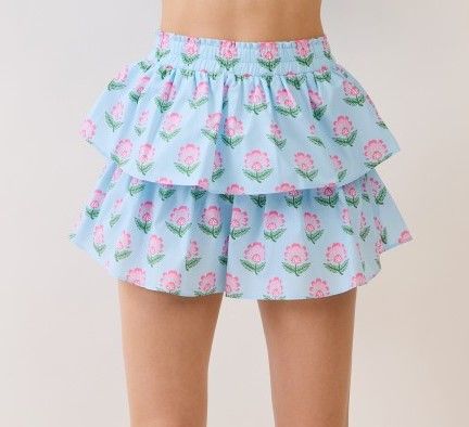 Blue N Pink Floral Ruffle Skirt