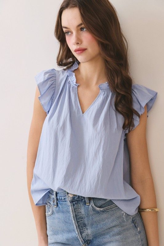 Basic Blu Ruffle Top