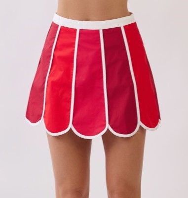 Colorblock Scallop Skirt-Red