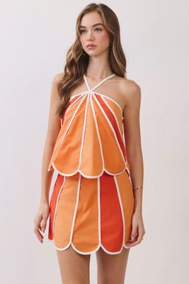 Colorblock Halter Top-Orange