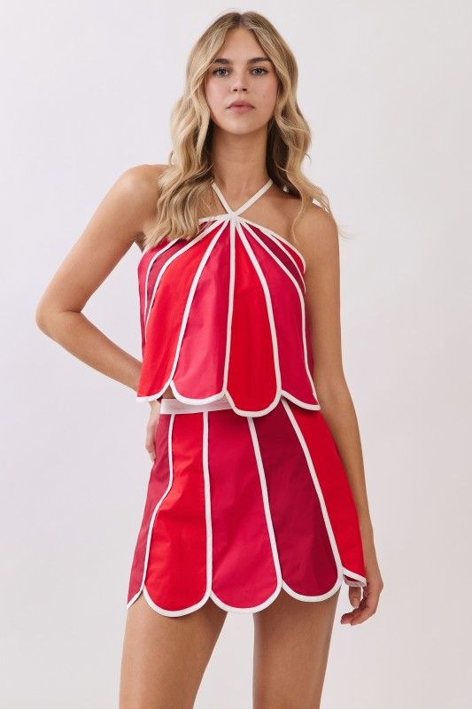 Colorblock Halter Top-Red