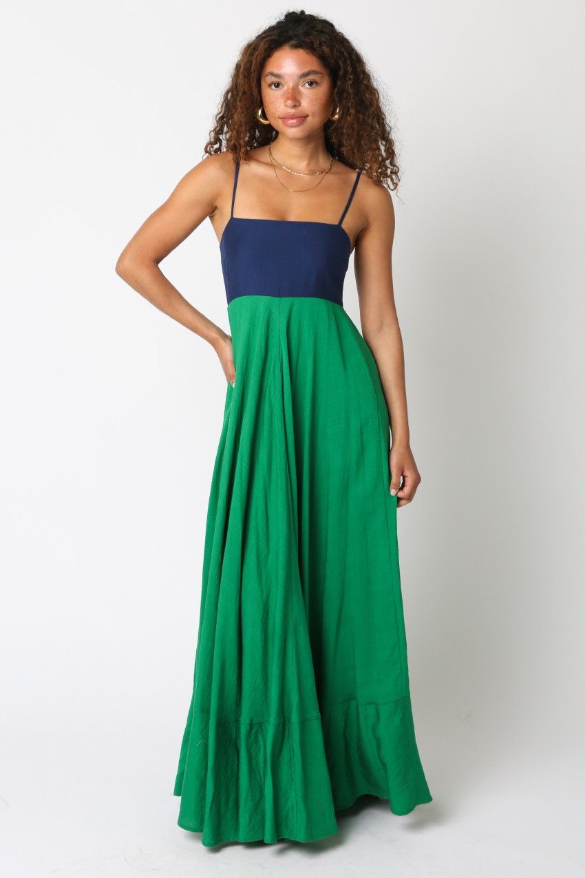 Halley Colorblock Maxi Dress-Grn Nvy