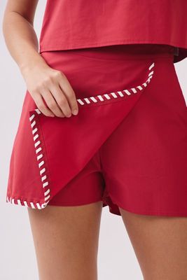 Whipstitch Wrap Skort-Crimson