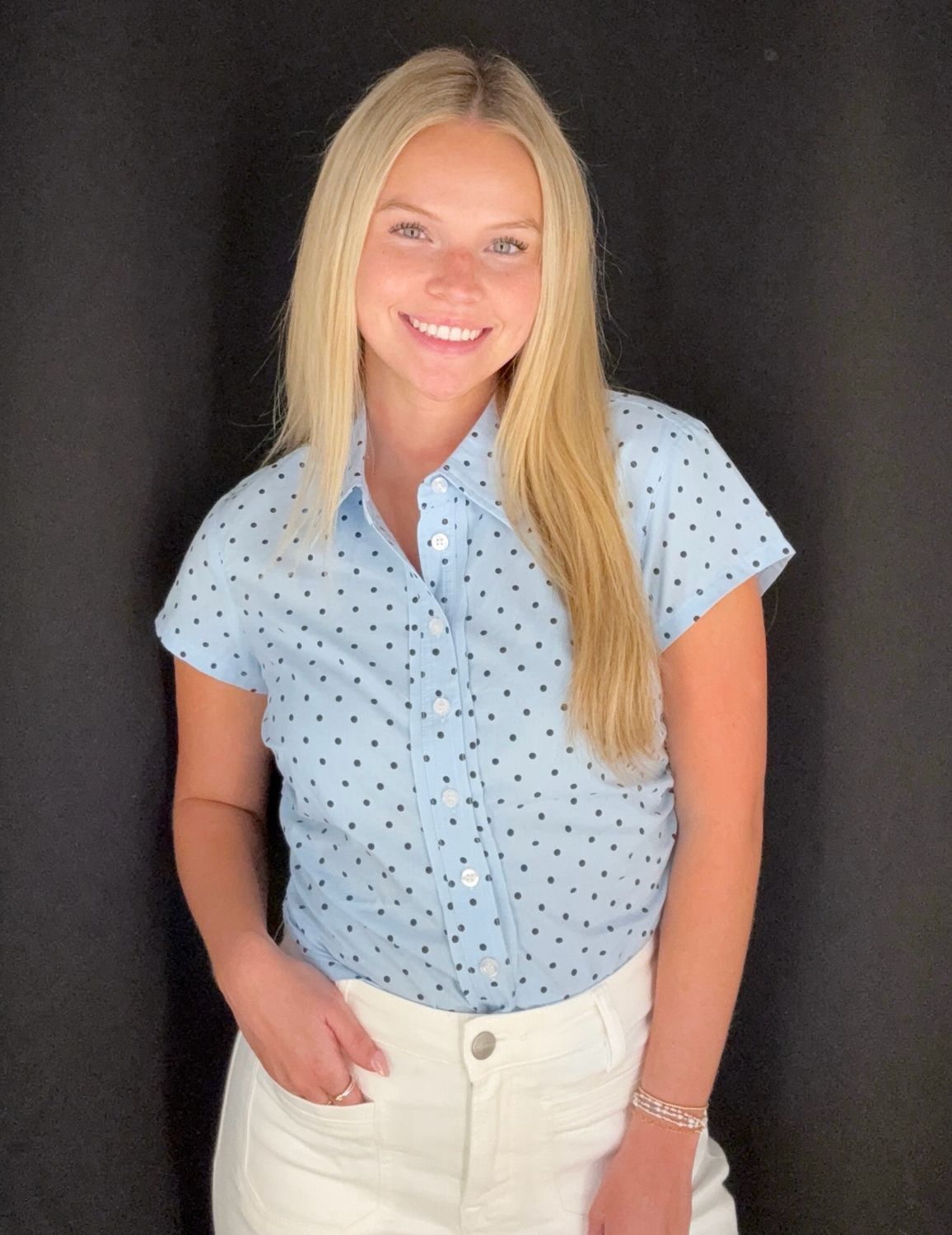 Rouched Dot Blouse-Blue