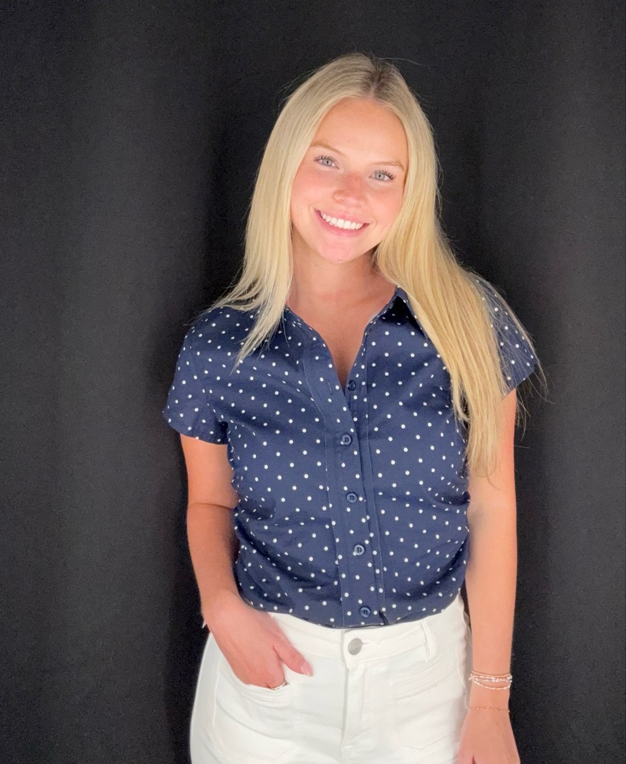 Rouched Dot Blouse-Navy