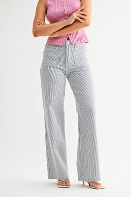 Stripe Patch Pocket Wide Leg