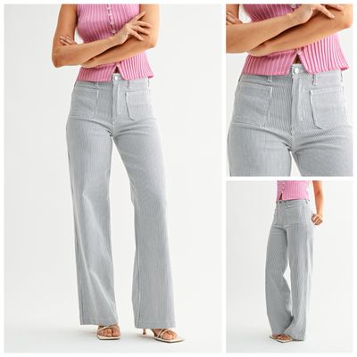 Stripe Patch Pocket Wide Leg
