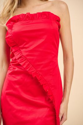 Wavy Ruffle Dress-Red