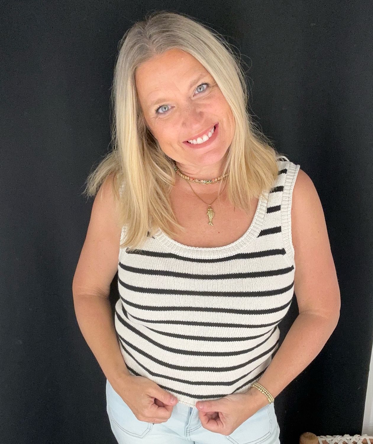 Easy Stripe Sweater Tank-Cream