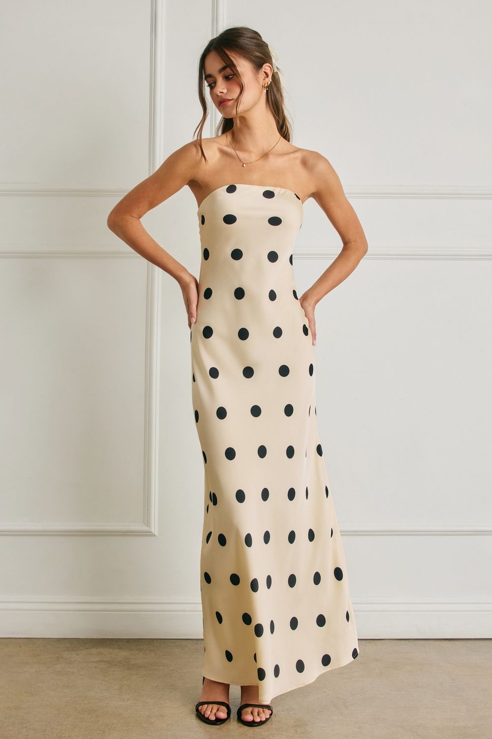 Big Dot Silky Maxi Dress-Wht
