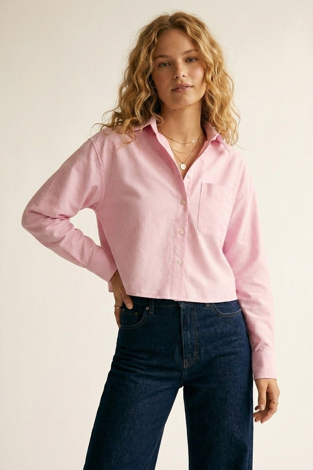 Crop Oxford Top-Pink