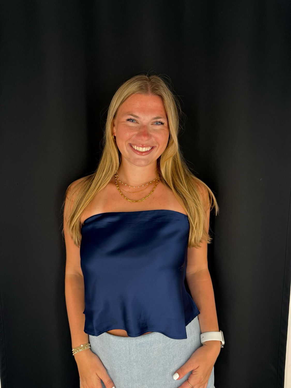 Silky Tube Top-Navy