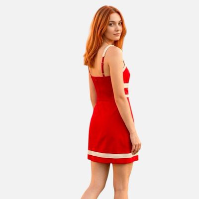 Rope Trim Mini Dress-Red