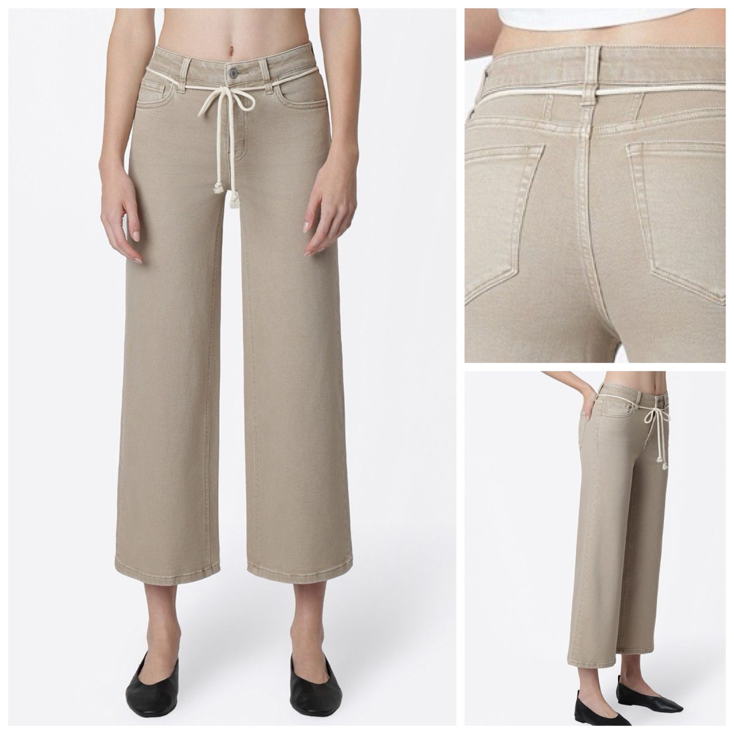 Taupe Wide Leg Tie Belt Jean