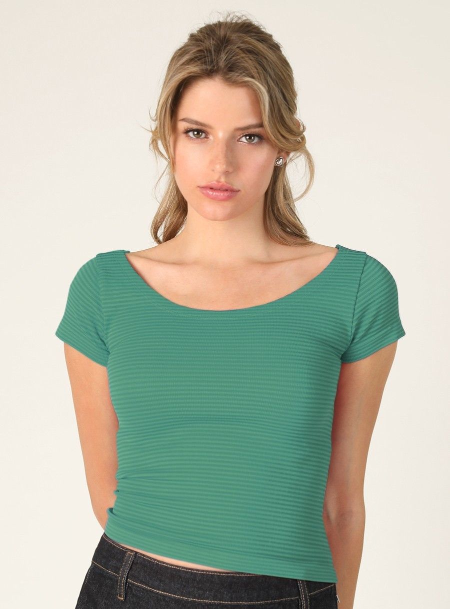 Tonal Stripe Tee-Teal