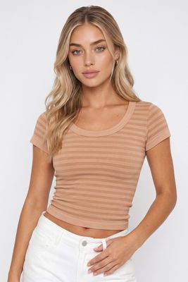 Stripe Scoop Tee-Mocha