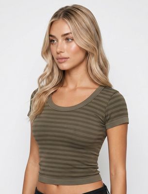 Stripe Scoop Tee-Olive