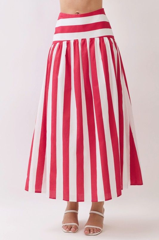 Big Stripe Maxi Skirt-Red