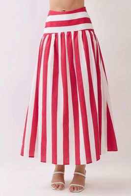 Big Stripe Maxi Skirt-Red