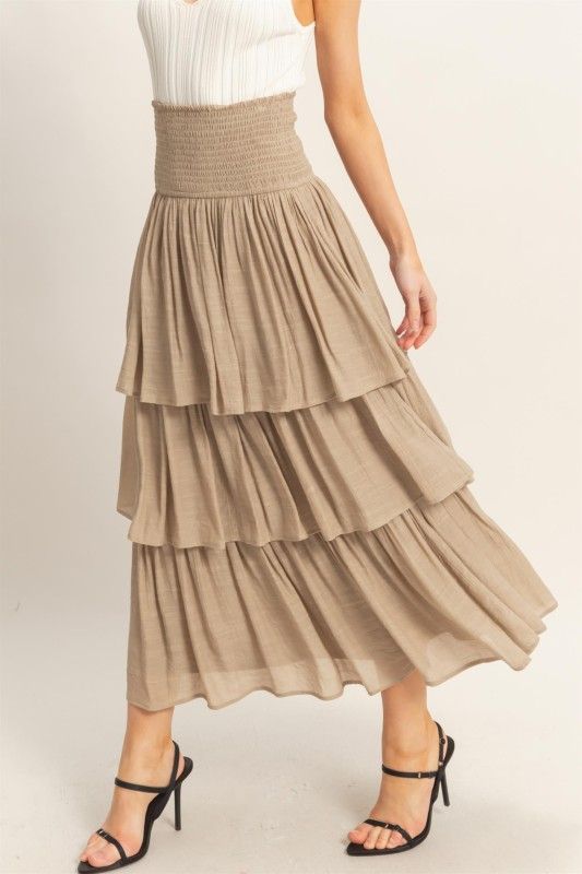 Breezy Ruffle Maxi Skirt-Taupe