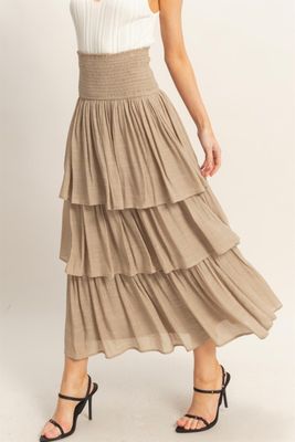 Breezy Ruffle Maxi Skirt-Taupe