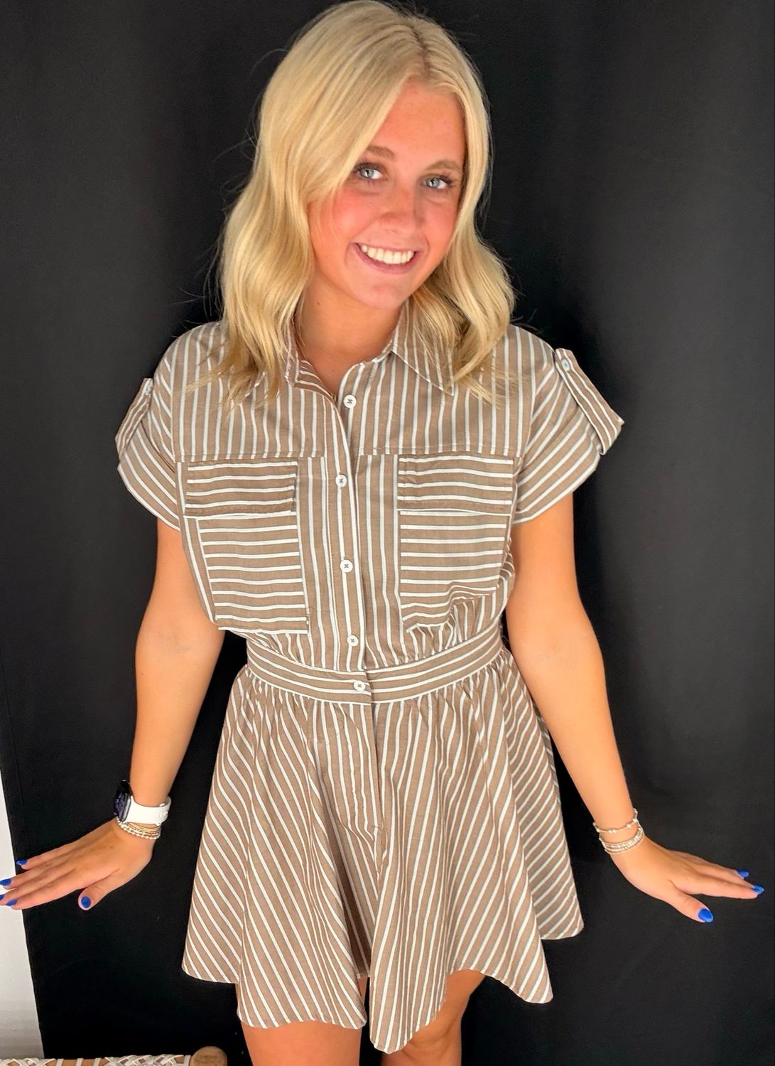 Brown Stripe Poplin Dress