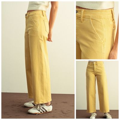 Butter Yellow Seamed Wide Leg