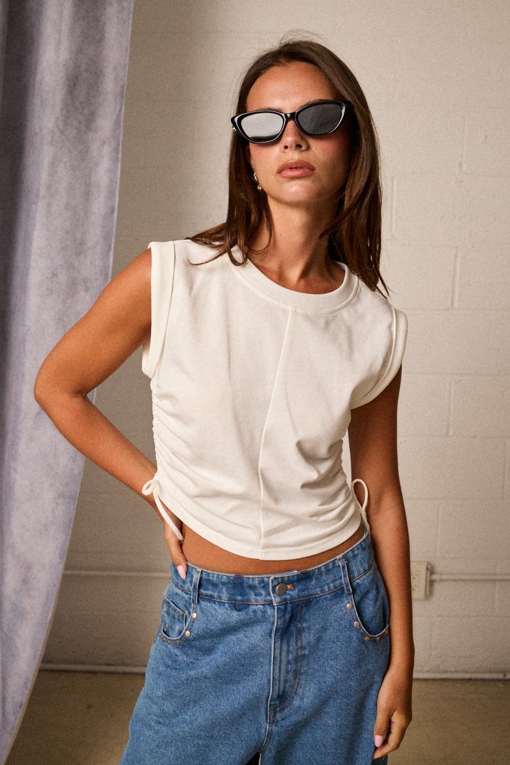 Heidi Rouched Tank-Ivory