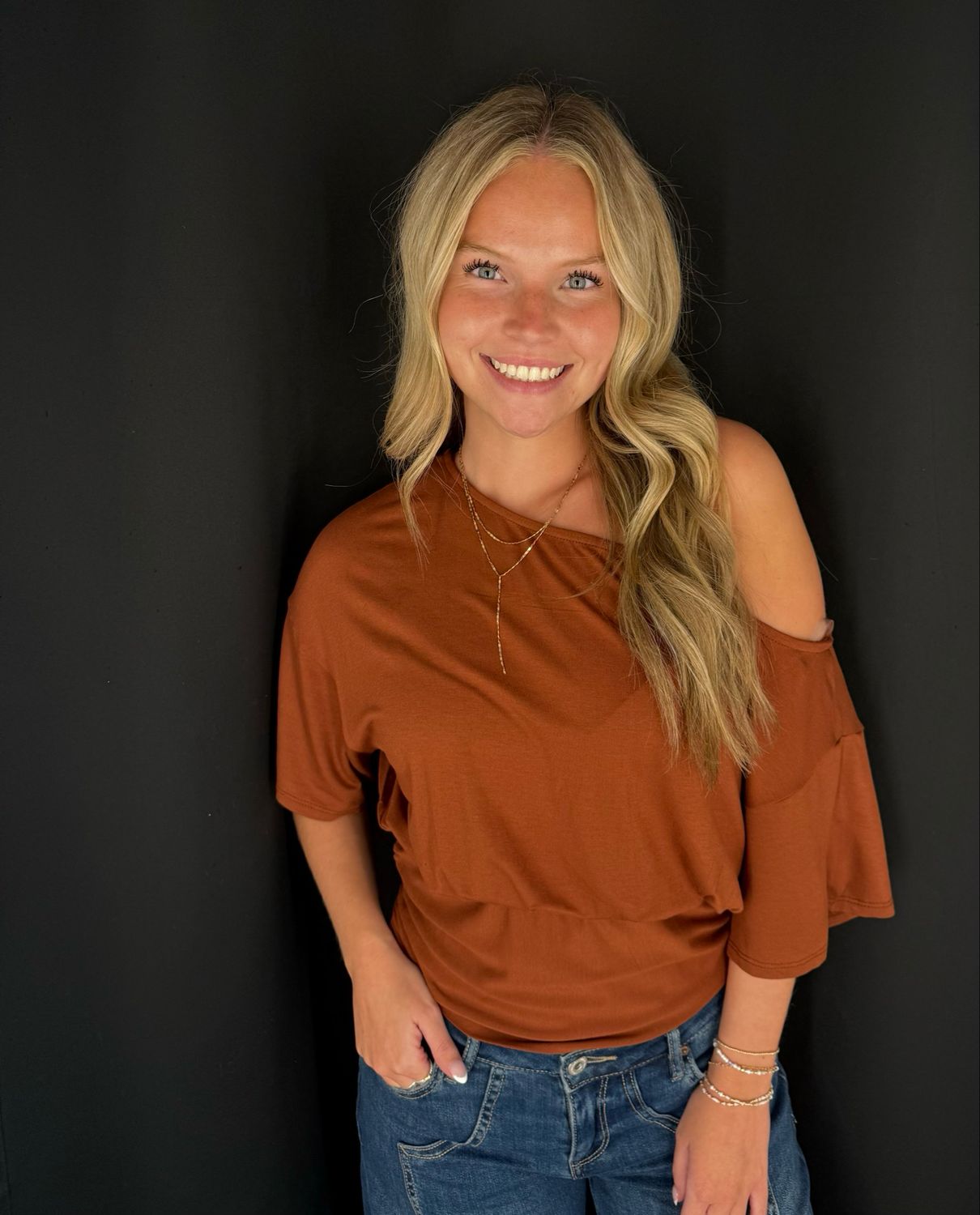 Janie Off Shoulder Top-Choc