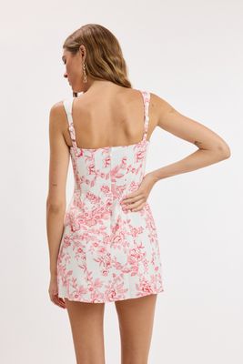 Penstroke Floral Mini Dress-Red