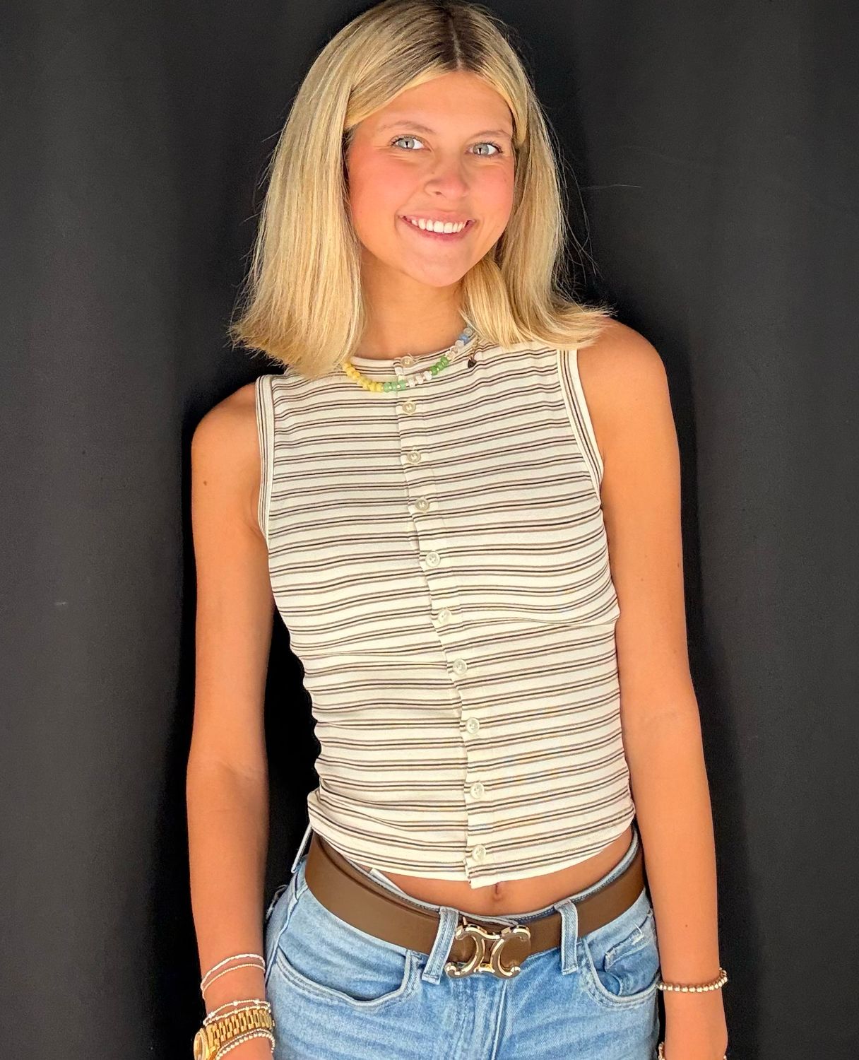 Karis Stripe Tank-brown