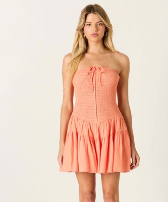 Sabrina Smocked Dress-Coral