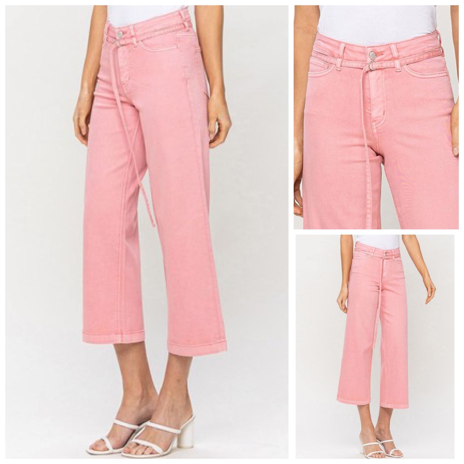 Blush Wide Leg Tie Belt Jean