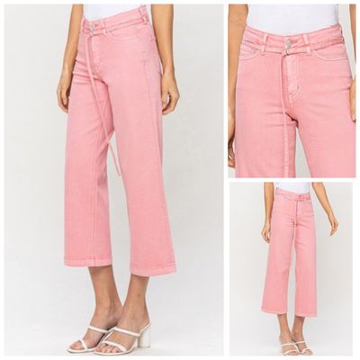 Blush Wide Leg Tie Belt Jean