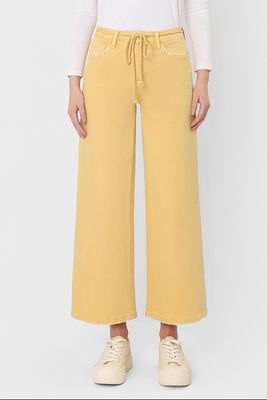 Yellow Wide Leg Tie Belt Jean