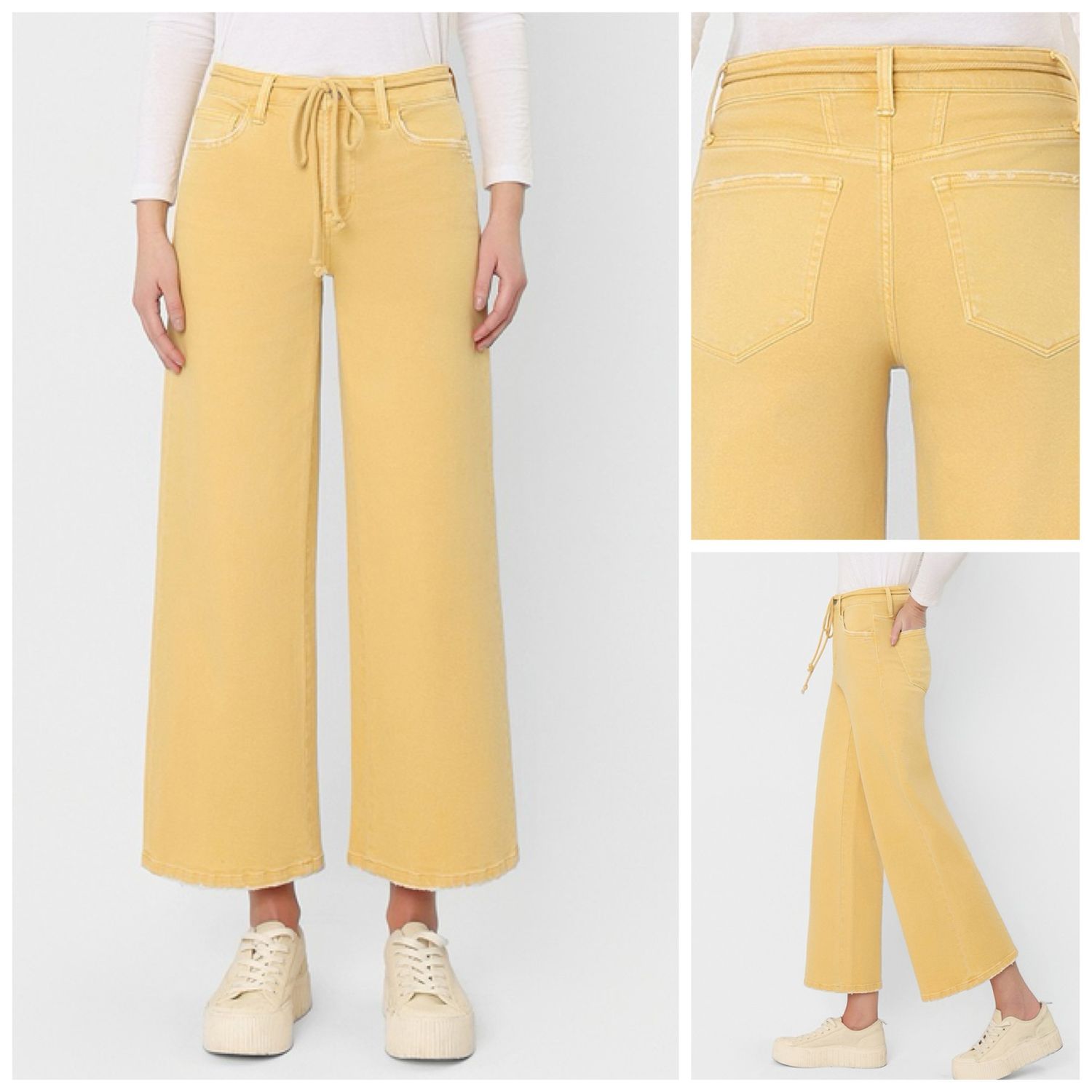 Yellow Wide Leg Tie Belt Jean