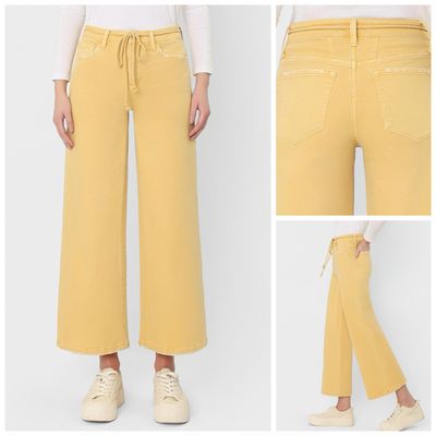 Yellow Wide Leg Tie Belt Jean