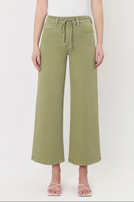 Green Wide Leg Tie Belt Jean