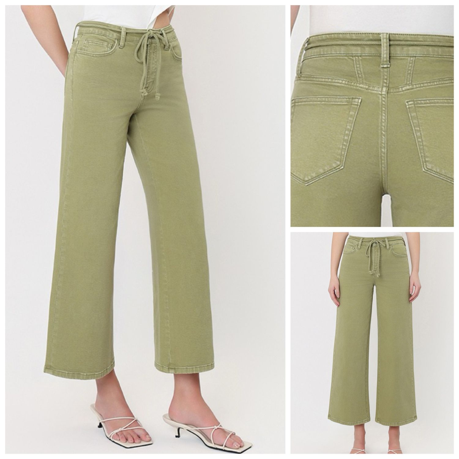Green Wide Leg Tie Belt Jean