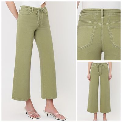 Green Wide Leg Tie Belt Jean