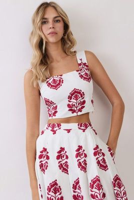 Red Floral Square Neck Tank
