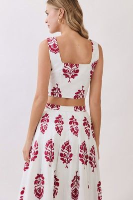 Red Floral Square Neck Tank