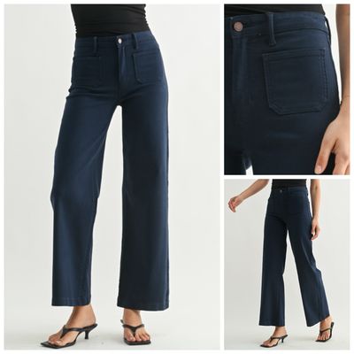 Navy Patch Pocket Wide Leg